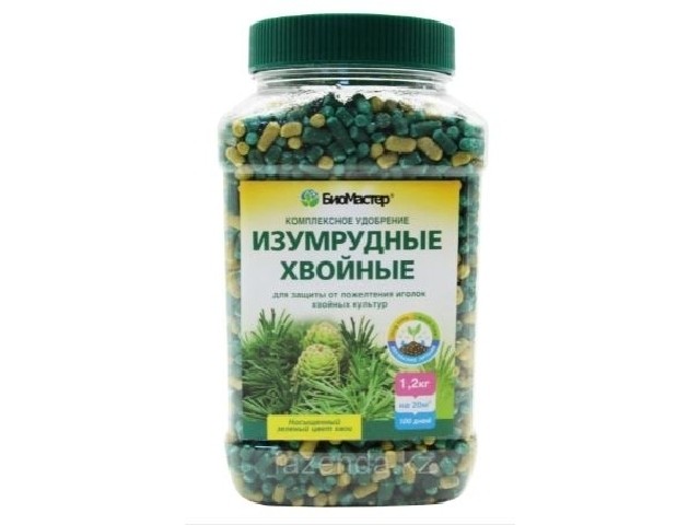 БиоМастер - Изумрудные хвойные. Для защиты от пожелтения иголок хвойных культур ( банка 1,2 кг. )